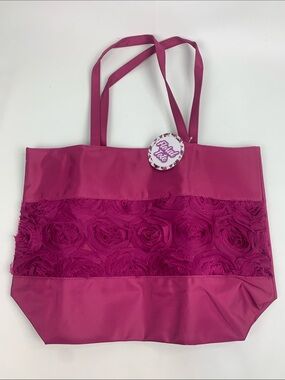 Fuschia purple Tote Bag with Floral Accent snap close lined pocket new NWT